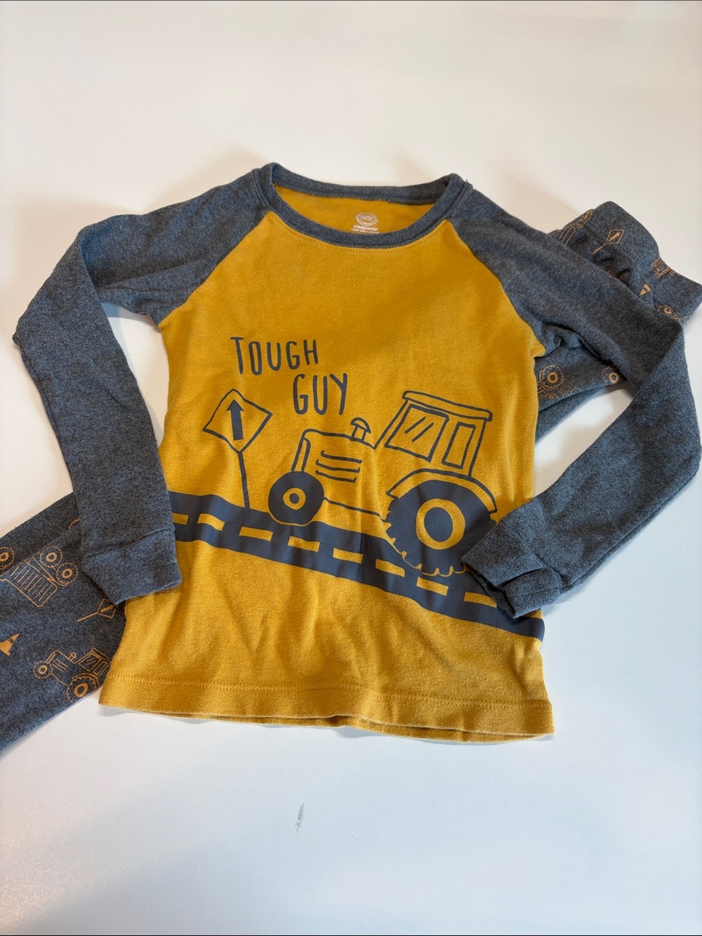 wonder nation Yellow & Gray 'Tough Guy' Tractor Long Sleeve Tee